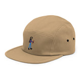 girl with stick embroidered five panel hat