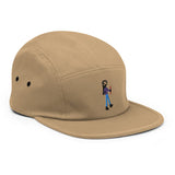 girl with stick embroidered five panel hat
